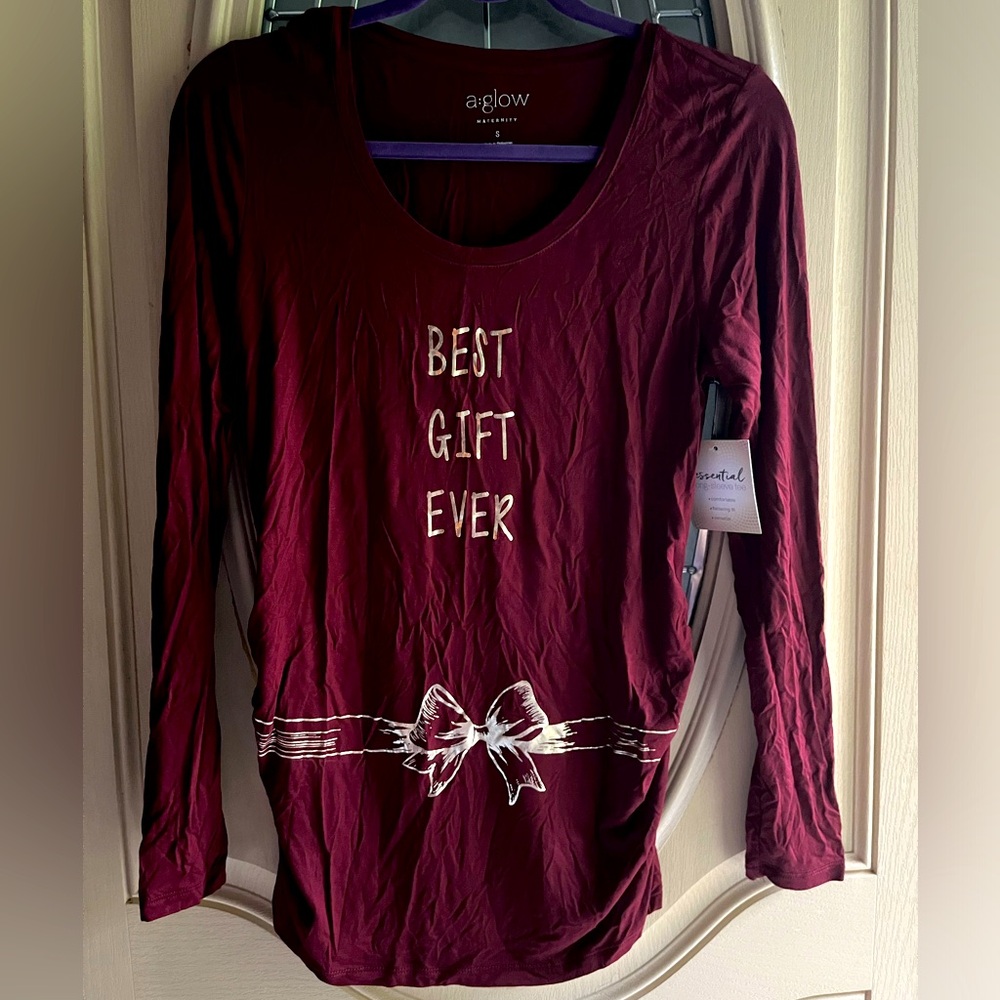 Aglow Maternity long sleeve top, burgundy, S. Christmas Holiday